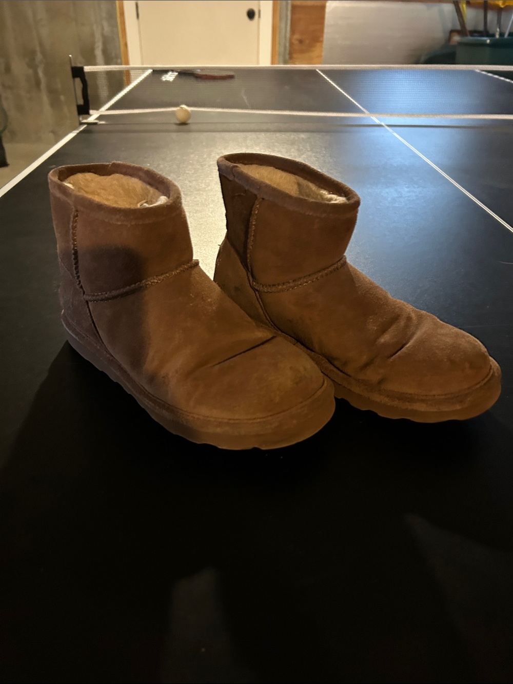 BearPaw Kids Brown Suede Fleece-Lined Ankle Slippers